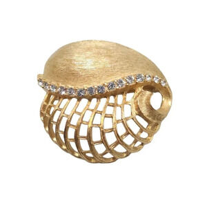 Ultracraft Clear Rhinestone Woven Lattice Modernist Brooch Pin Gold Tone VTG